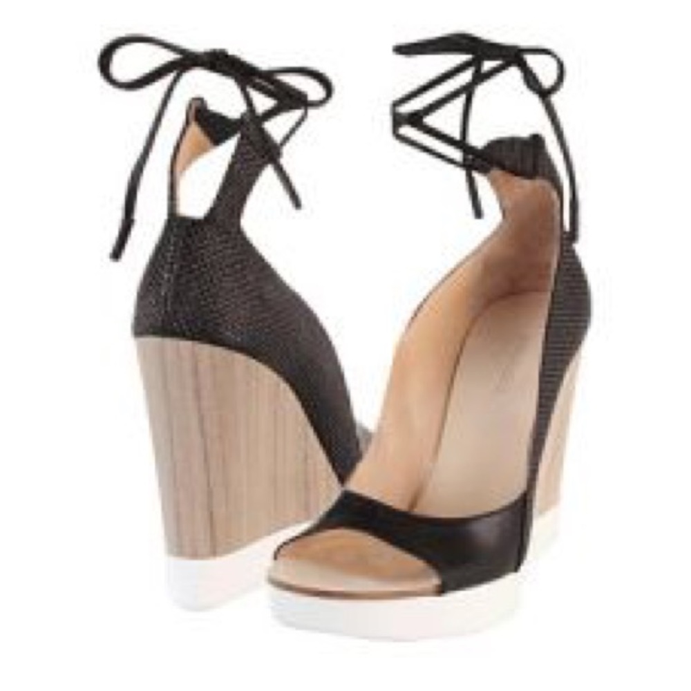 Jil Sander Black/Natural/White Lace Up Wedge